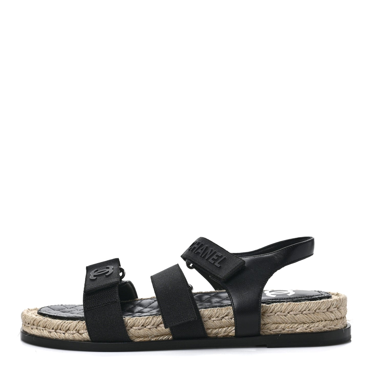 Stretch Fabric Lambskin CC Flat Sandals 40 Black