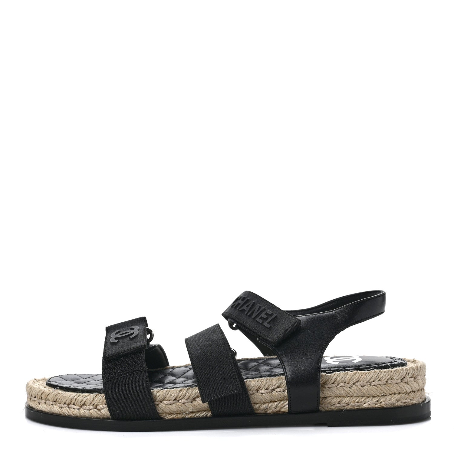 Chanel Stretch Fabric Lambskin CC Flat Sandals 40 Black 1 of 8
