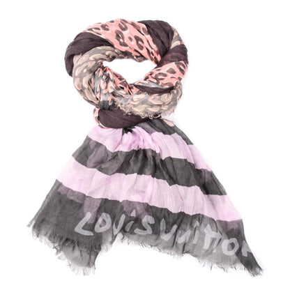Louis Vuitton Cashmere Silk Leopard V Stole Rose Grey 1 of 6