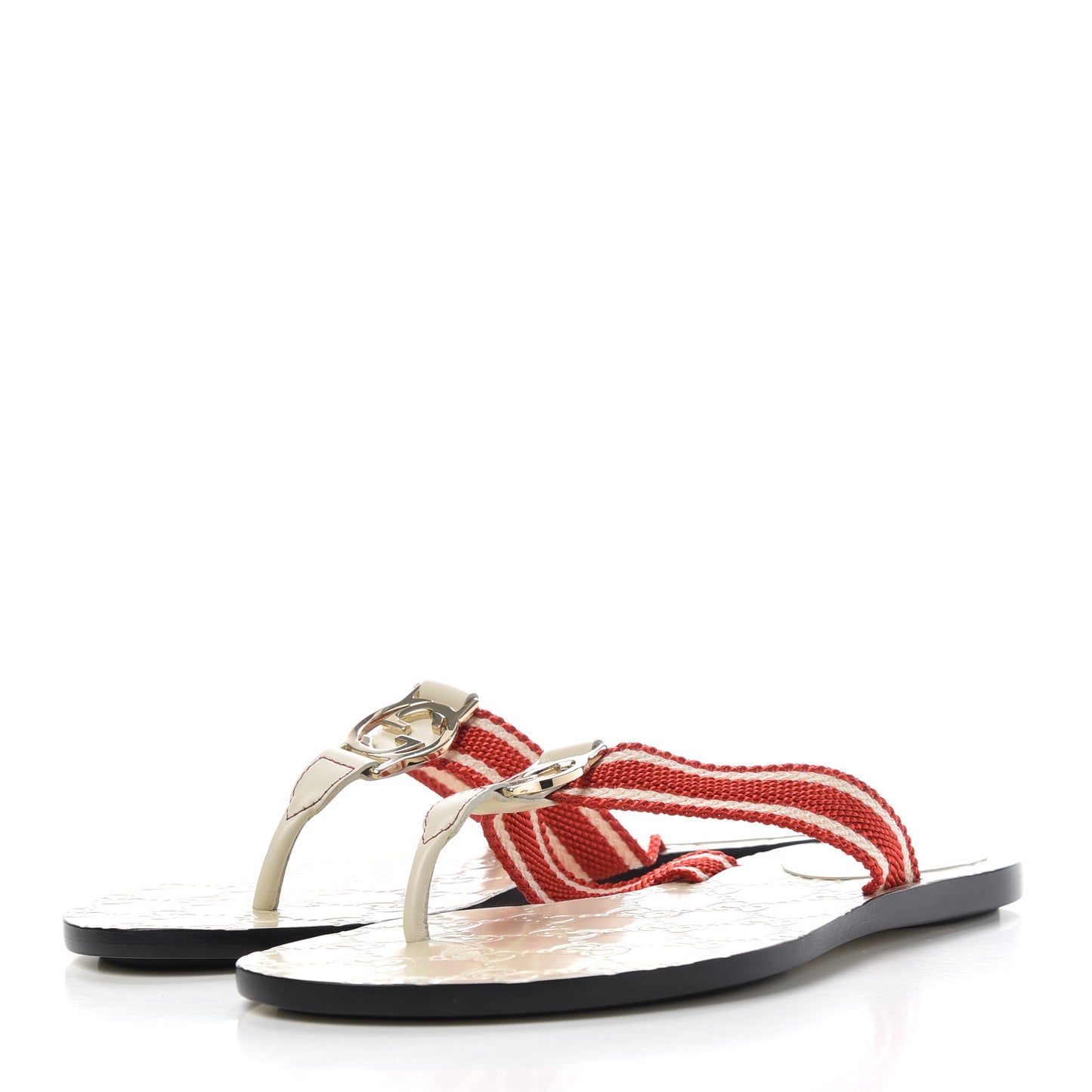 Guccissima Web Interlocking G Womens Thong Sandals 35.5 Mystic White Tabasco Red