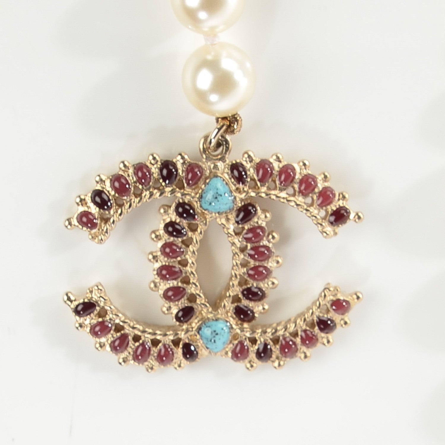 Chanel Pearl CC Belt Turquoise Burgundy 4 of 6