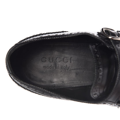 Gucci Calfskin Bee Embroidered Mens Queercore Brogue Wingtip Monk Strap Loafers 7.5 Black 9 of 17