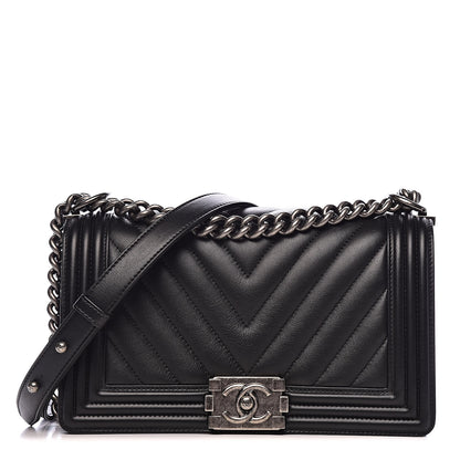 Chanel Calfskin Chevron Medium Boy Flap Black 1 of 11