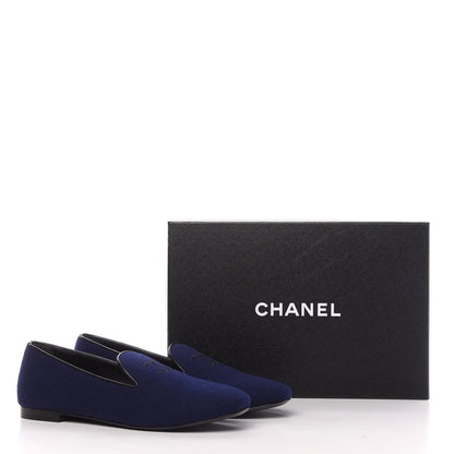 Chanel Fabric Lambskin Womens CC Mocassin Loafers 39.5 Navy Black 14 of 14
