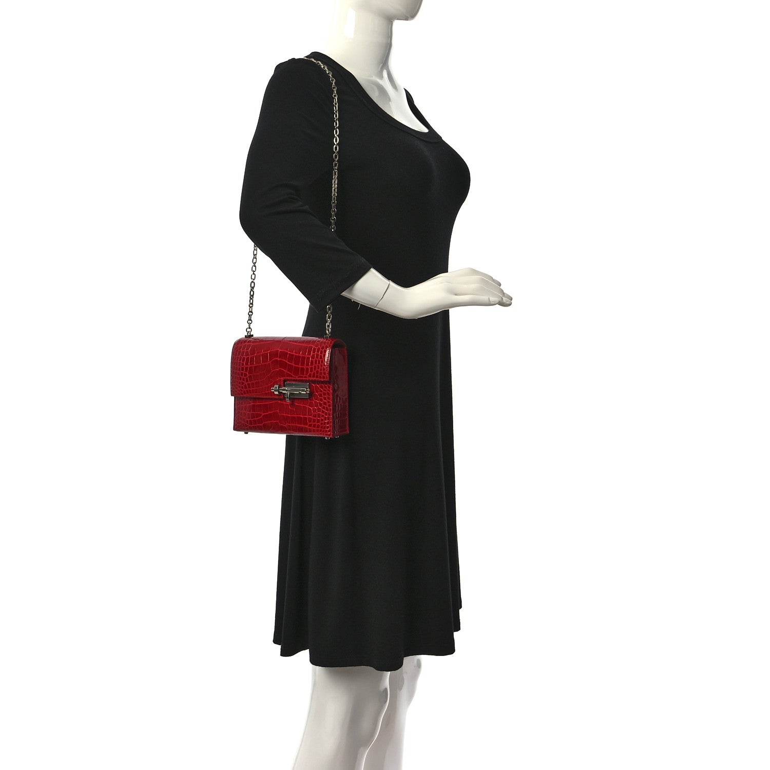 Hermes Shiny Alligator Mini Verrou Chaine Bag Braise 2 of 10
