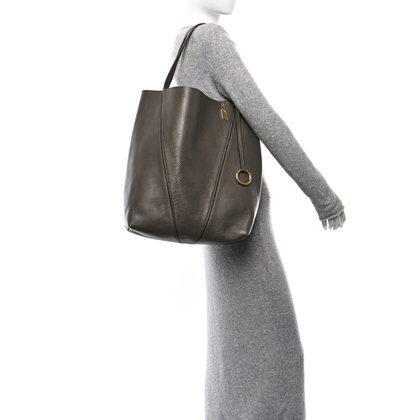 Grained Calfskin Large Spin Tote Flannel Grey