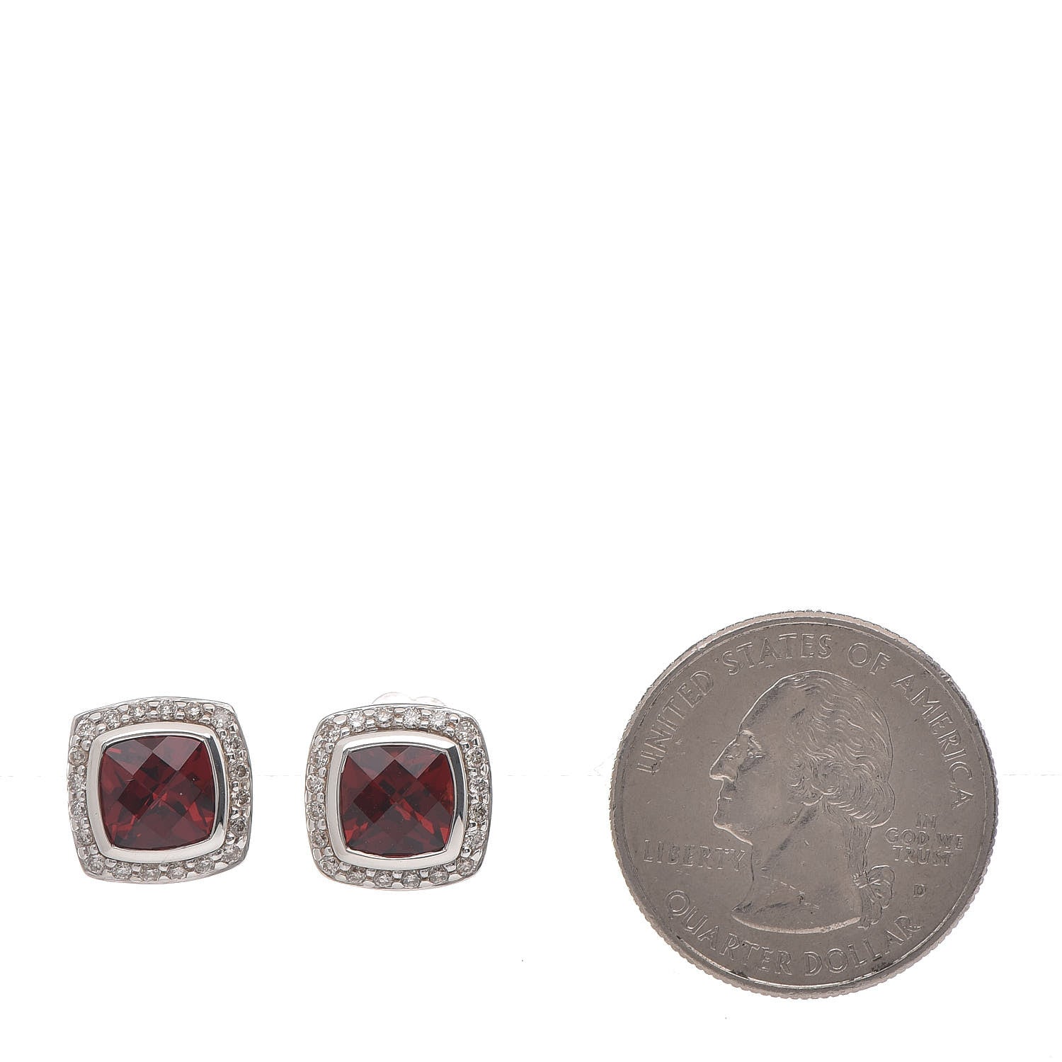 David Yurman Sterling Silver Diamond 7mm Pyrope Garnet Albion Earrings 2 of 4