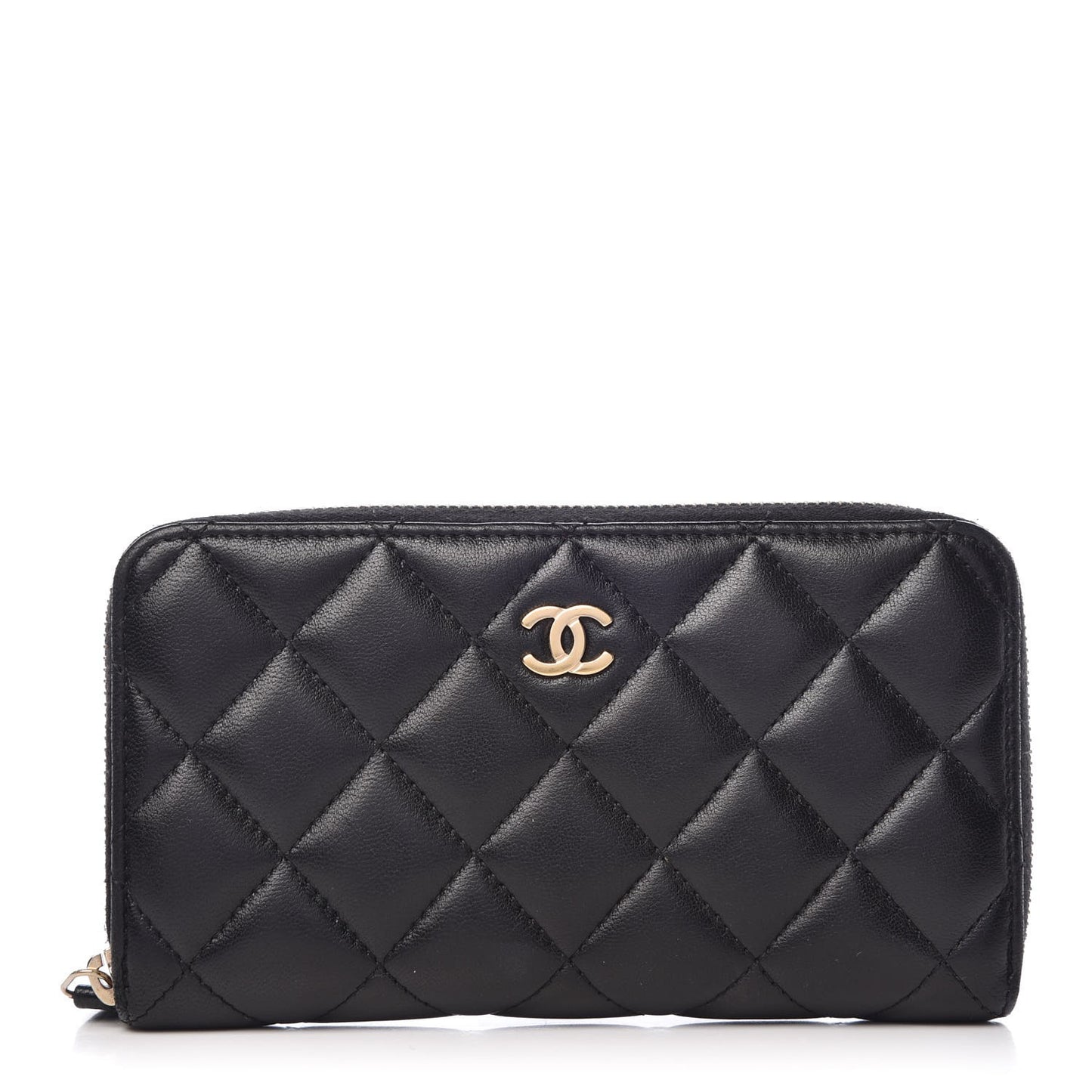 Lambskin Quilted Small Zip Around Wallet Black