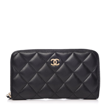 Chanel Lambskin Quilted Small Zip Around Wallet Black 1 of 9