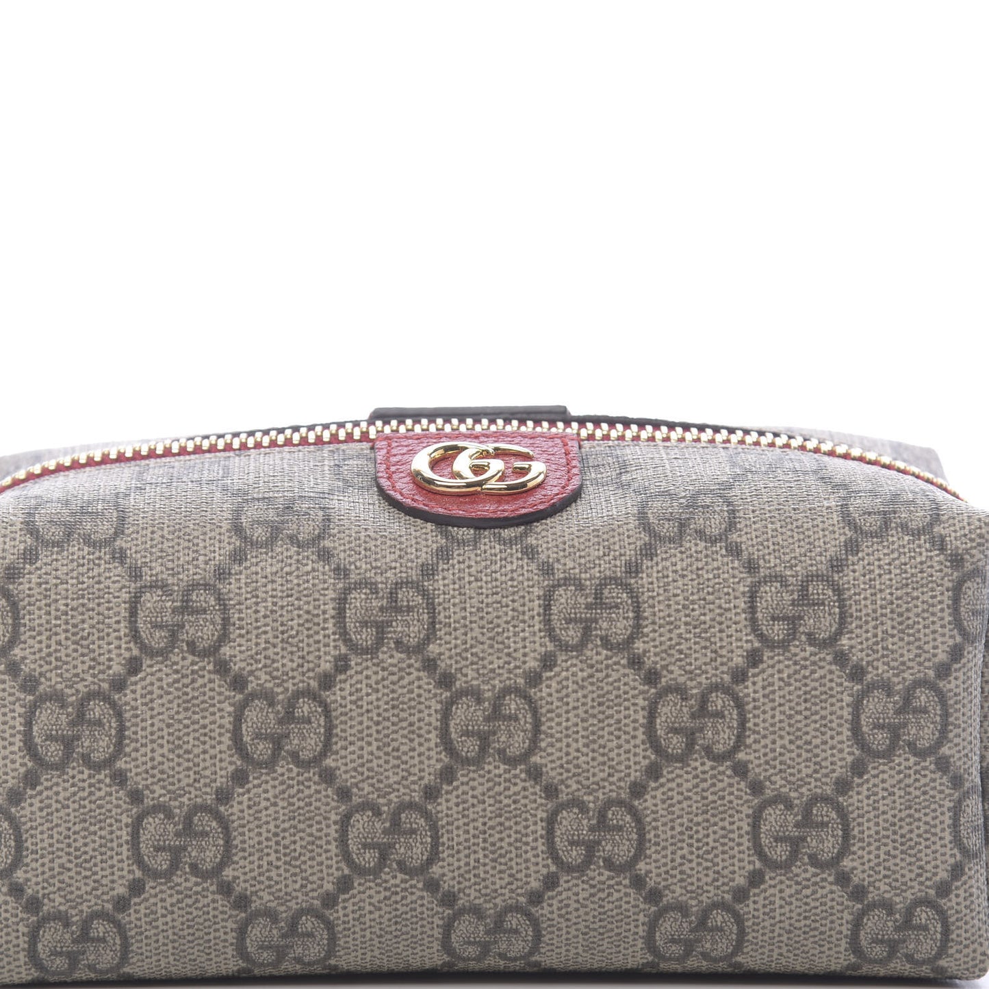 Soft GG Supreme Monogram Calfskin Small Ophidia Cosmetic Case Beige Ebony Hibiscus Red