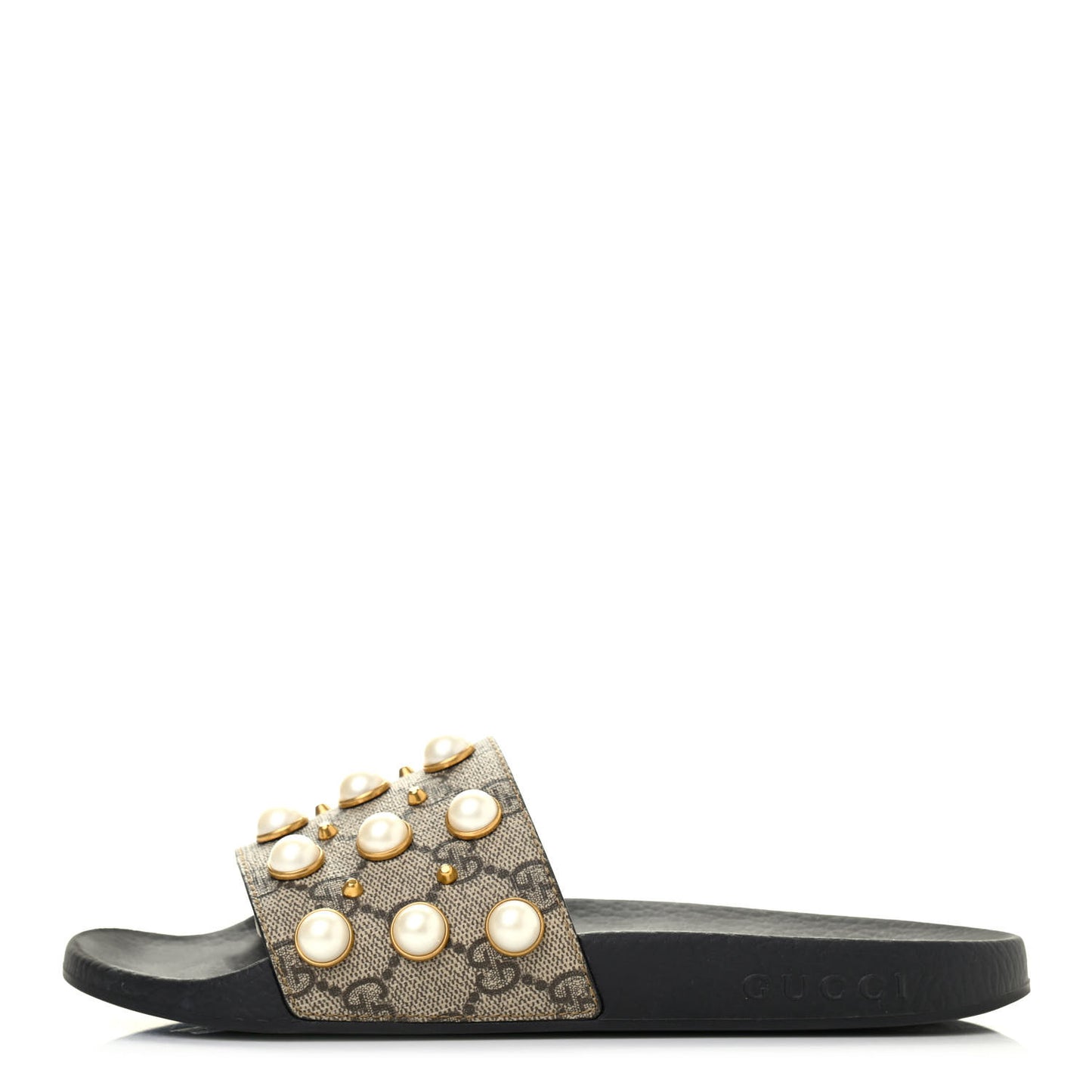 GG Supreme Monogram Slide Pearls Sandals 37 Beige