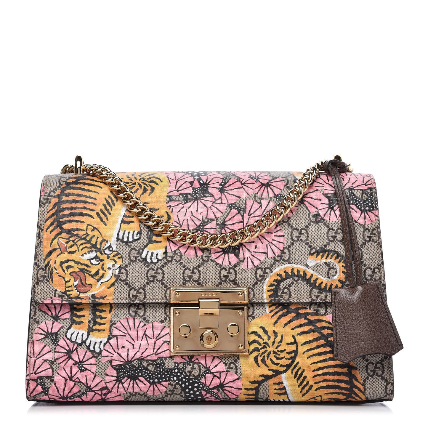 GG Supreme Monogram Bengal Medium Padlock Shoulder Bag Beige Pink