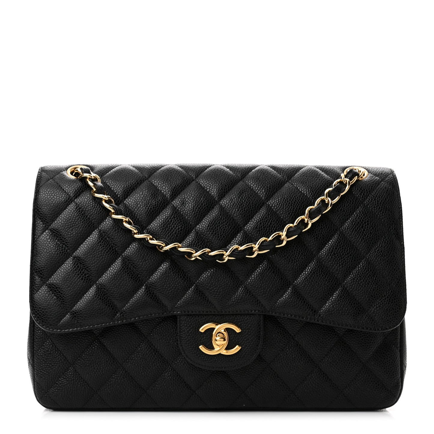 Caviar Quilted Jumbo Double Flap Black