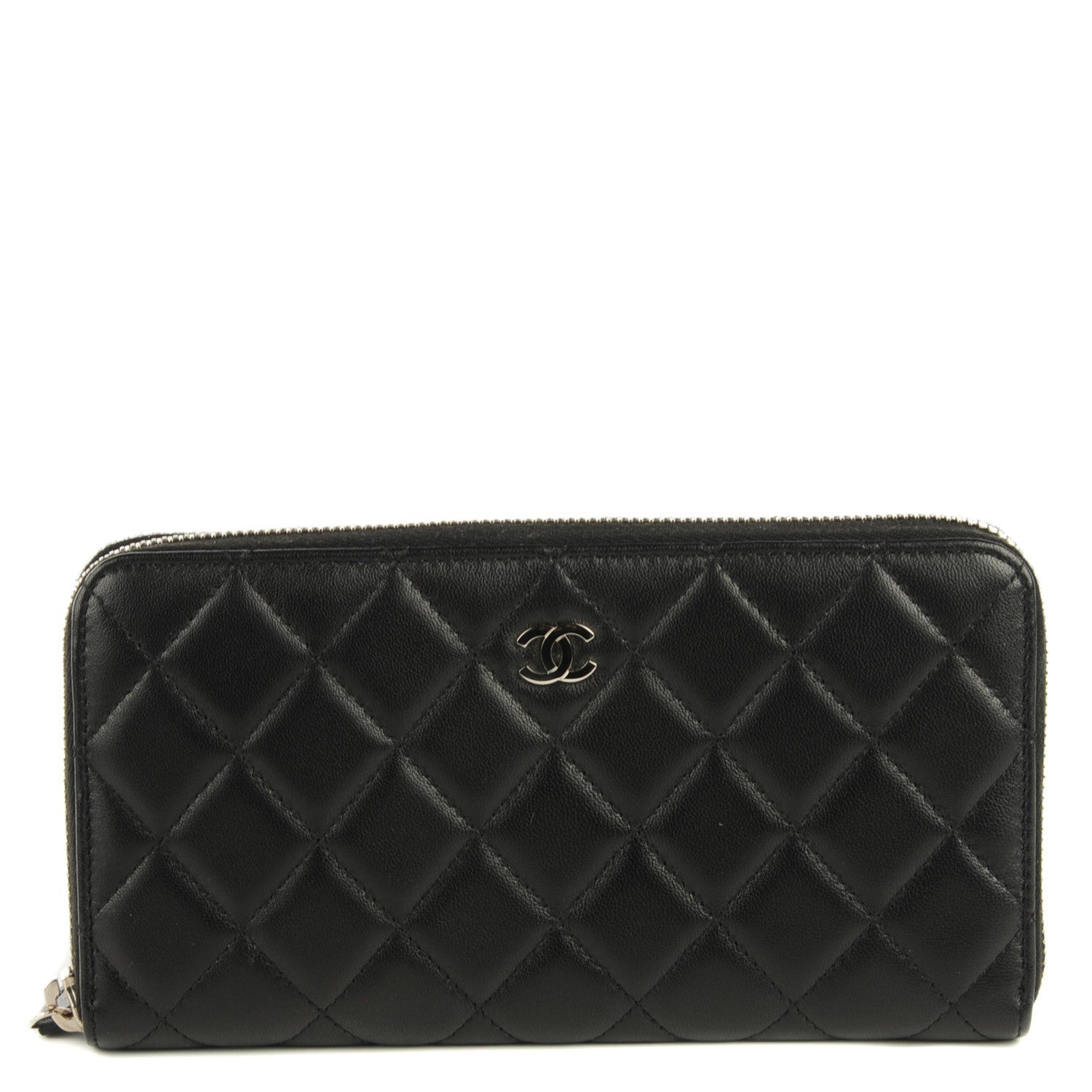 Chanel Lambskin Quilted Large Gusset Zip Around Wallet Black 1 of 8