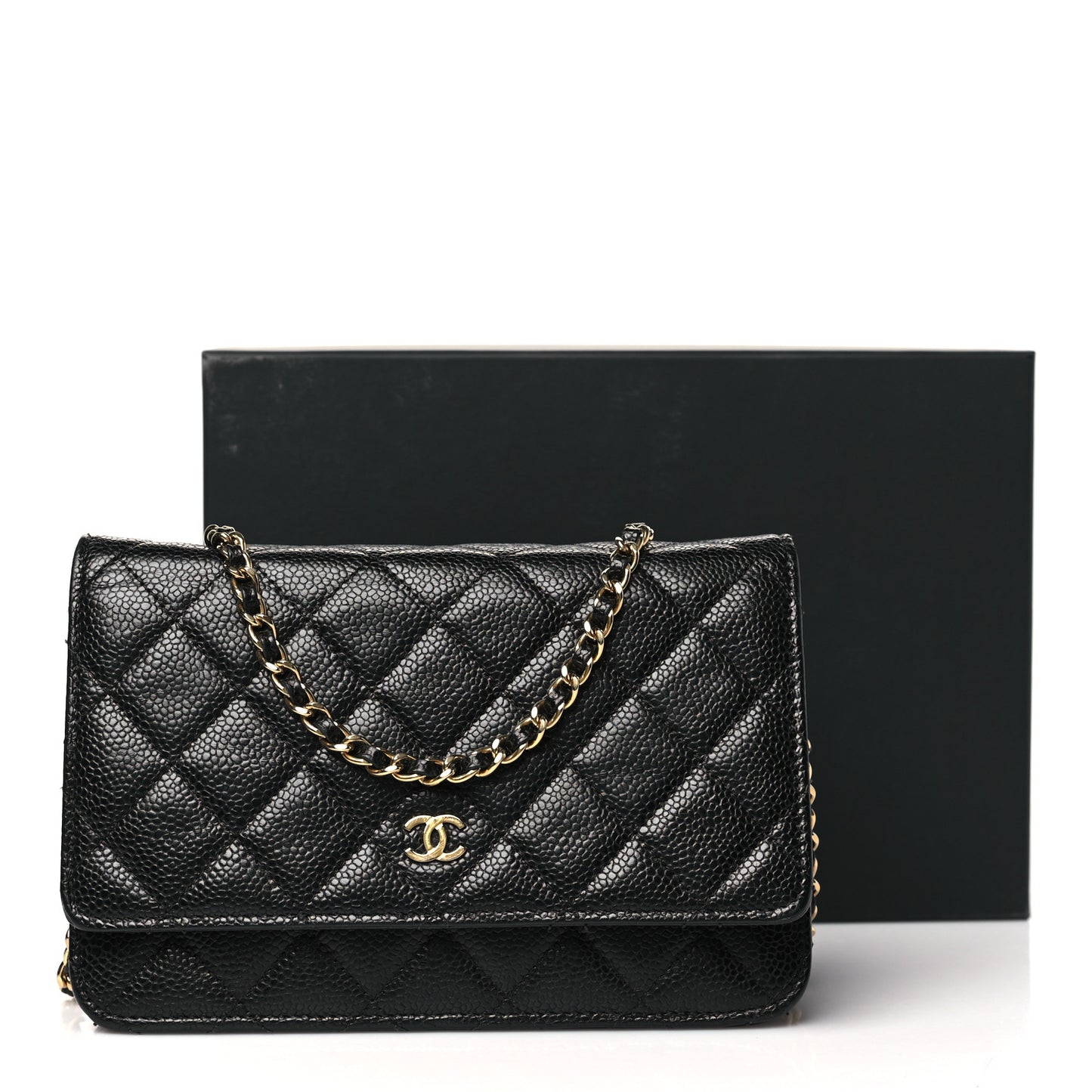 Caviar Quilted Wallet on Chain WOC Black