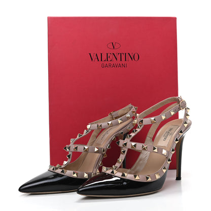 Valentino Garavani Patent Nappa Rockstud Ankle Strap 100mm Pumps 37 Black Poudre 10 of 10
