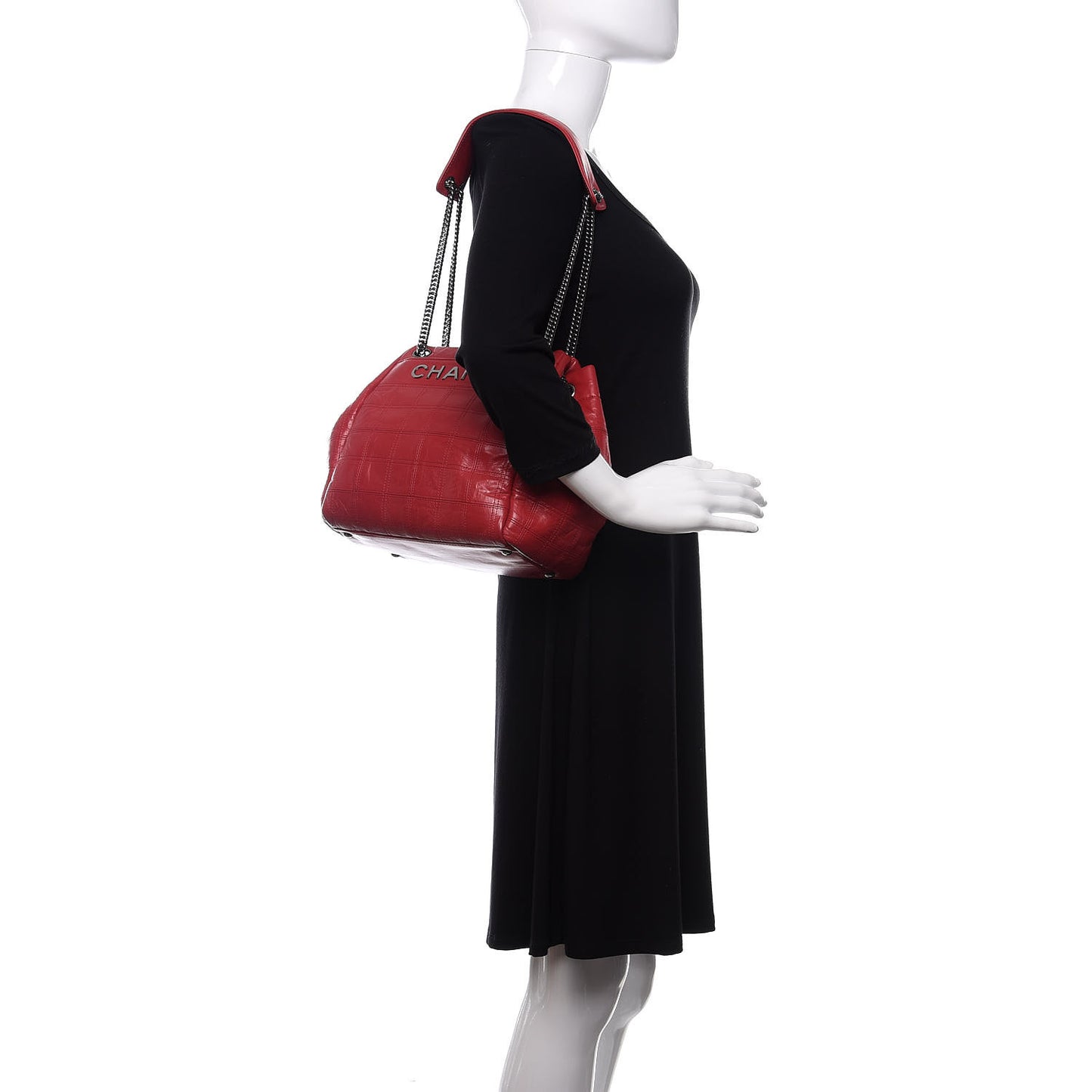 Lambskin Square Stitched Lax Accordion Shoulder Bag Red
