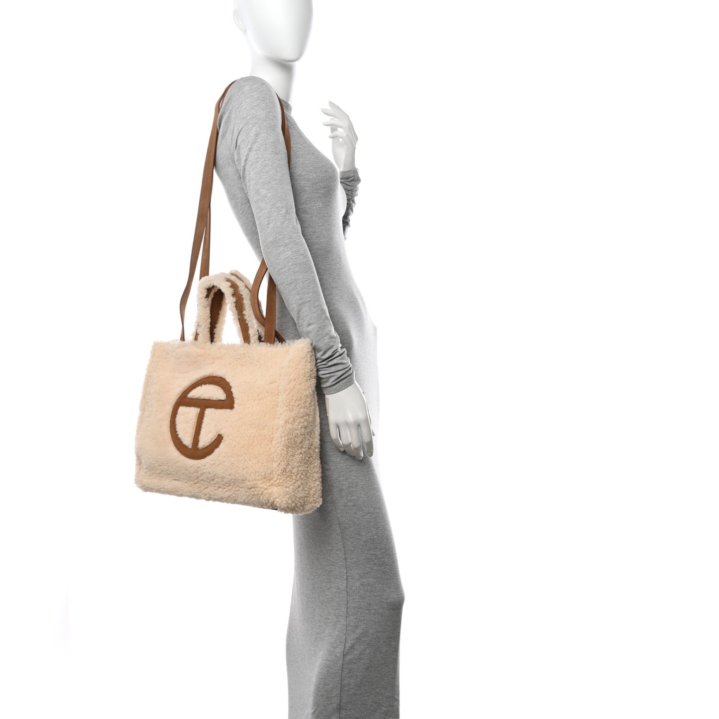 X UGG Suede Shearling Medium Shopping Bag Natural