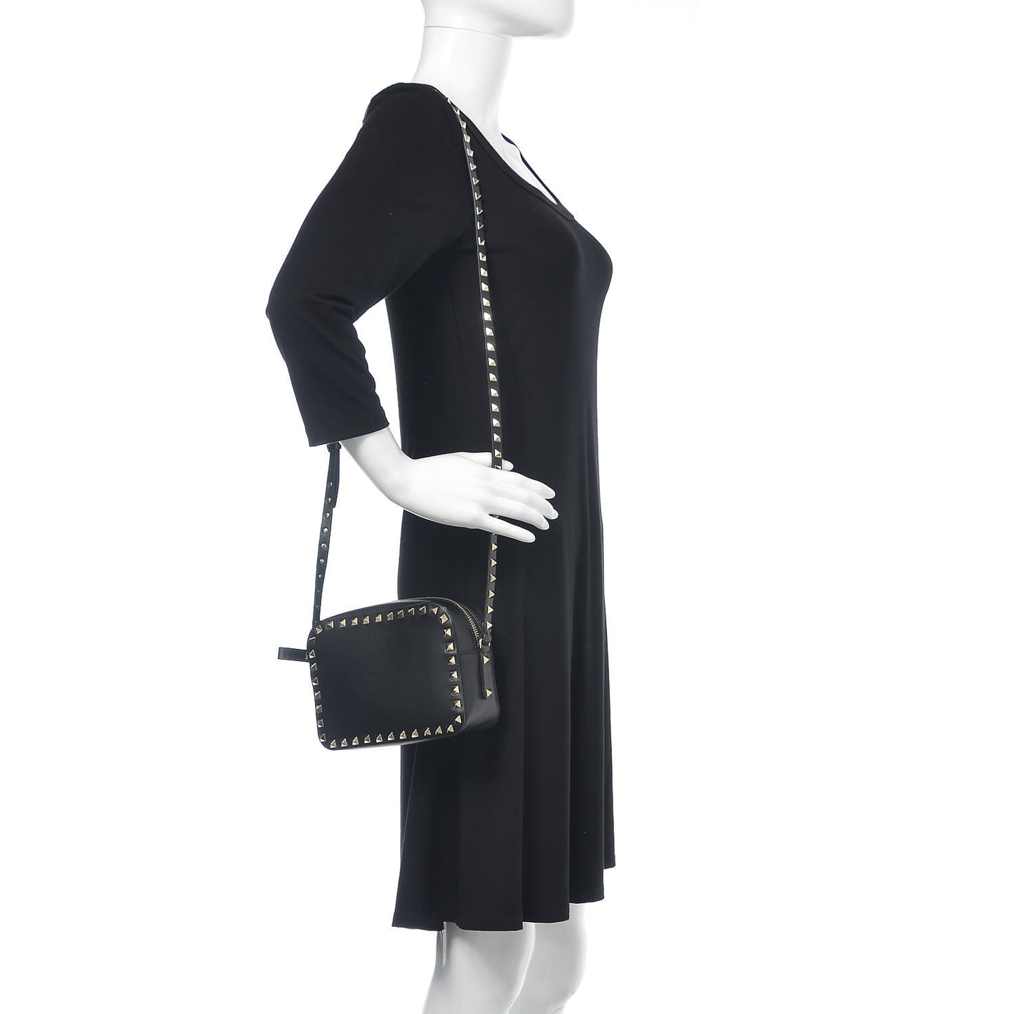 Calfskin Rockstud Camera Crossbody Bag Black
