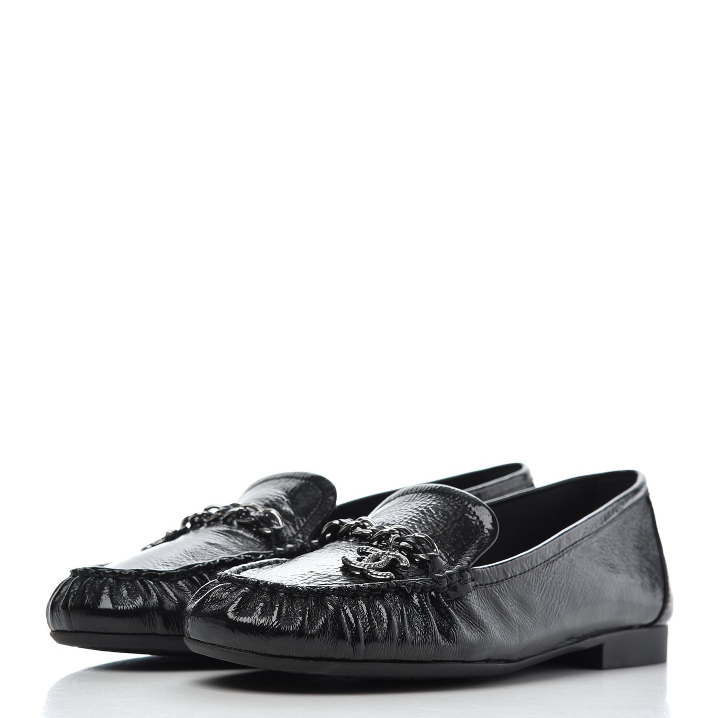 Crackled Patent Calfskin CC Mocassin Loafers 38 Black