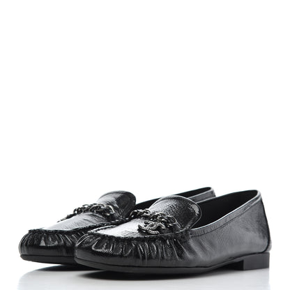 Chanel Crackled Patent Calfskin CC Mocassin Loafers 38 Black 3 of 14