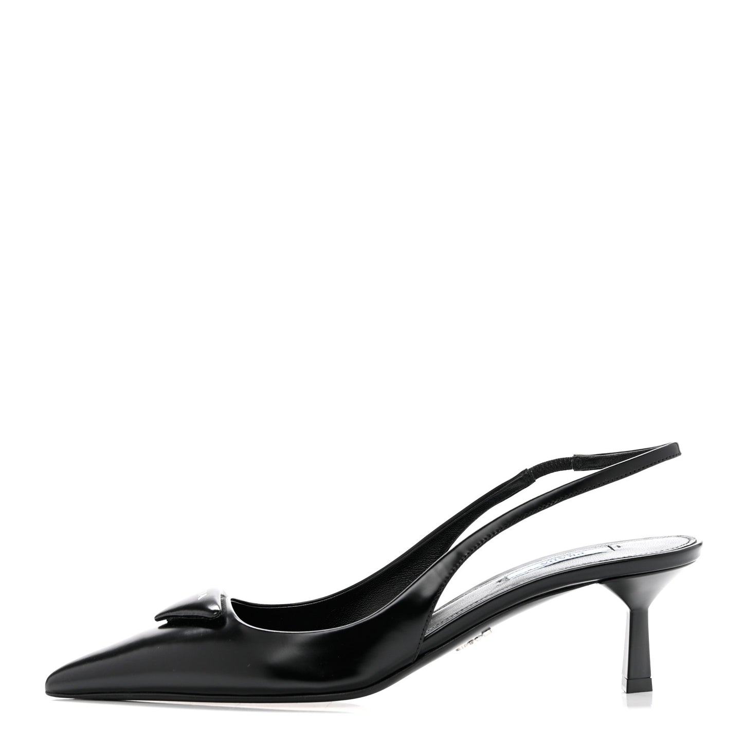 Spazzolato Triangle Logo Pointed Toe 75mm Slingback Pumps 39 Black