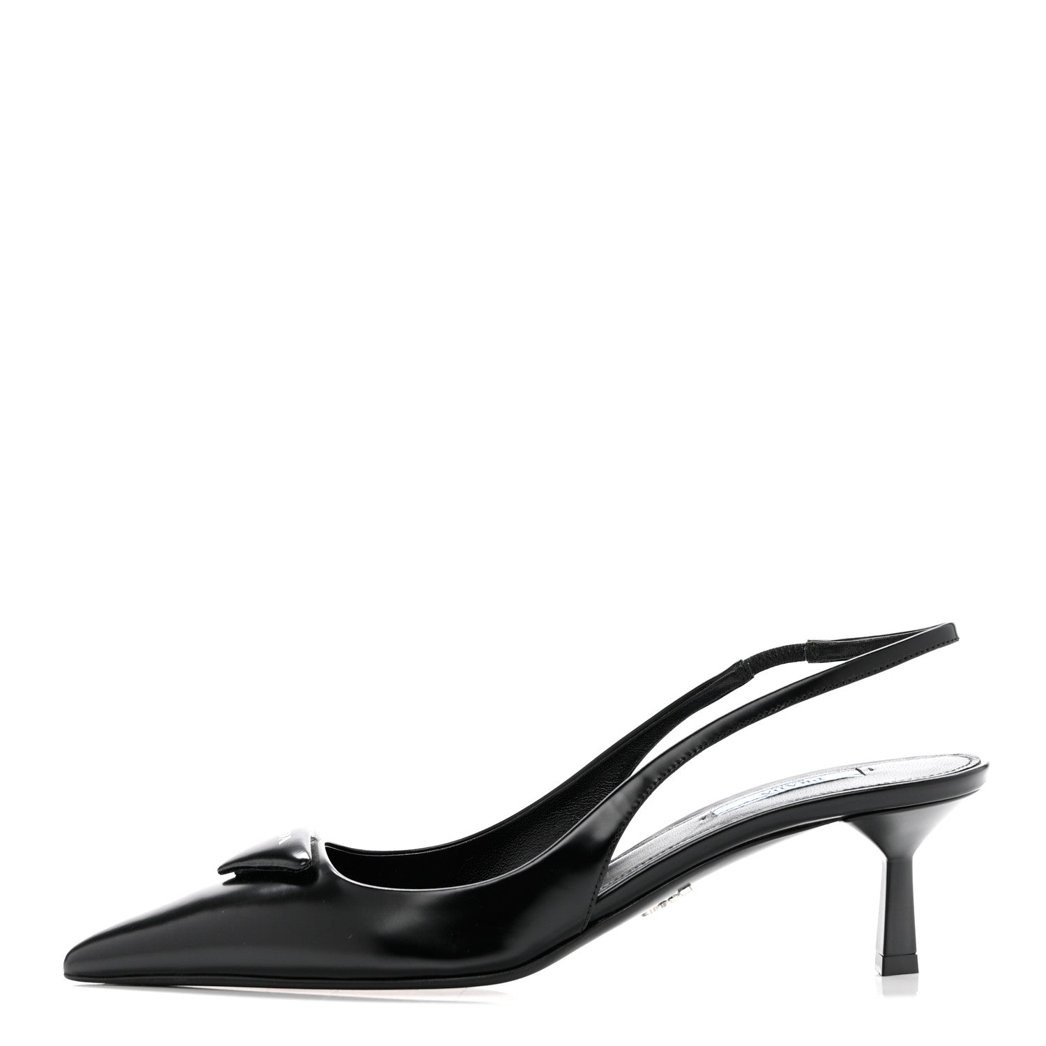 Prada Spazzolato Triangle Logo Pointed Toe 75mm Slingback Pumps 39 Black 1 of 8
