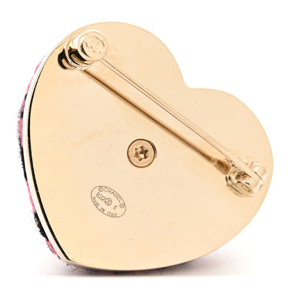 Chanel Tweed CC Heart Brooch Pink Black Gold 3 of 4