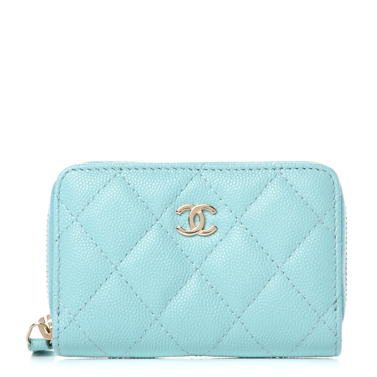 Caviar Quilted Zip Coin Purse Light Blue