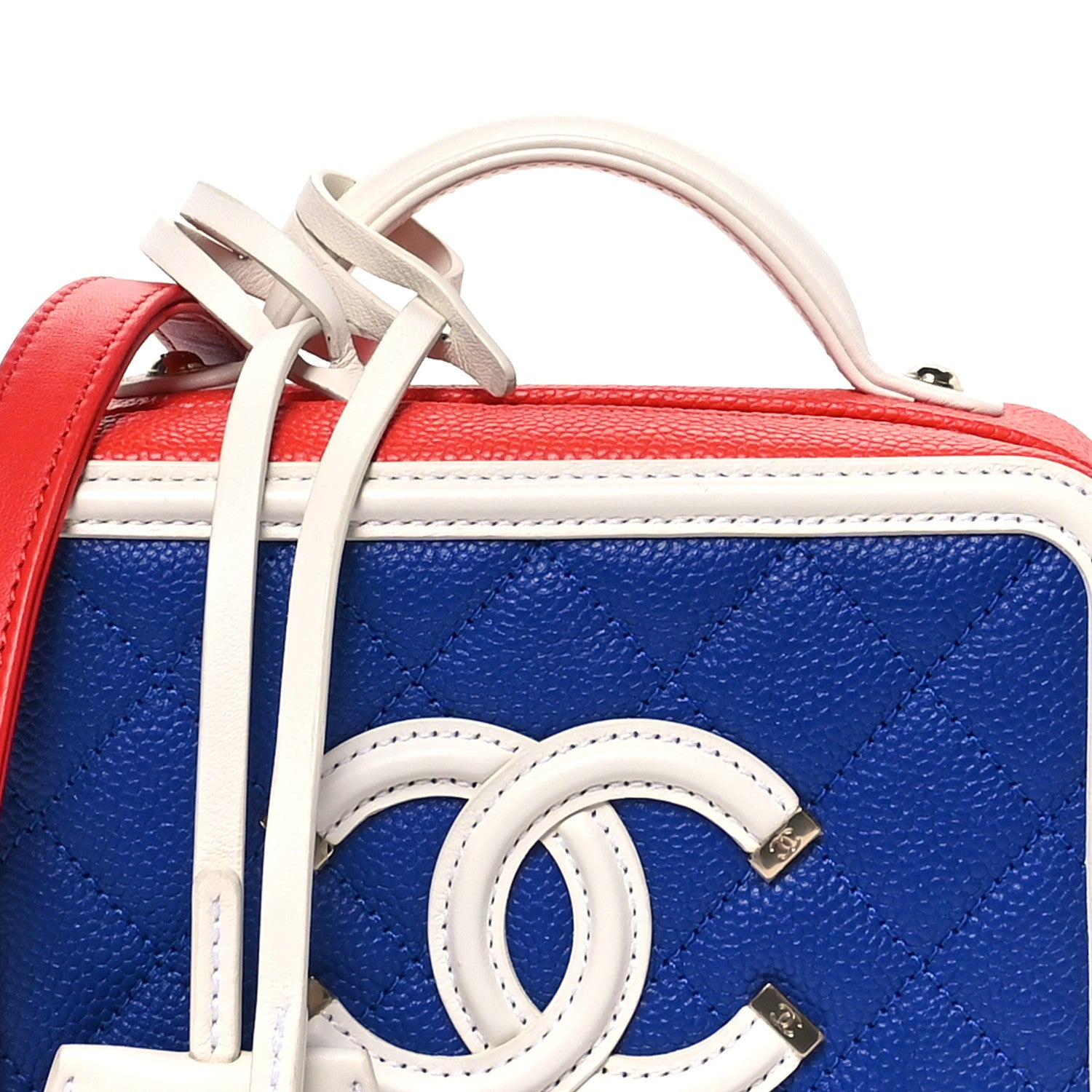 Chanel Caviar Quilted Small CC Filigree Vanity Case Blue White Red 8 of 11