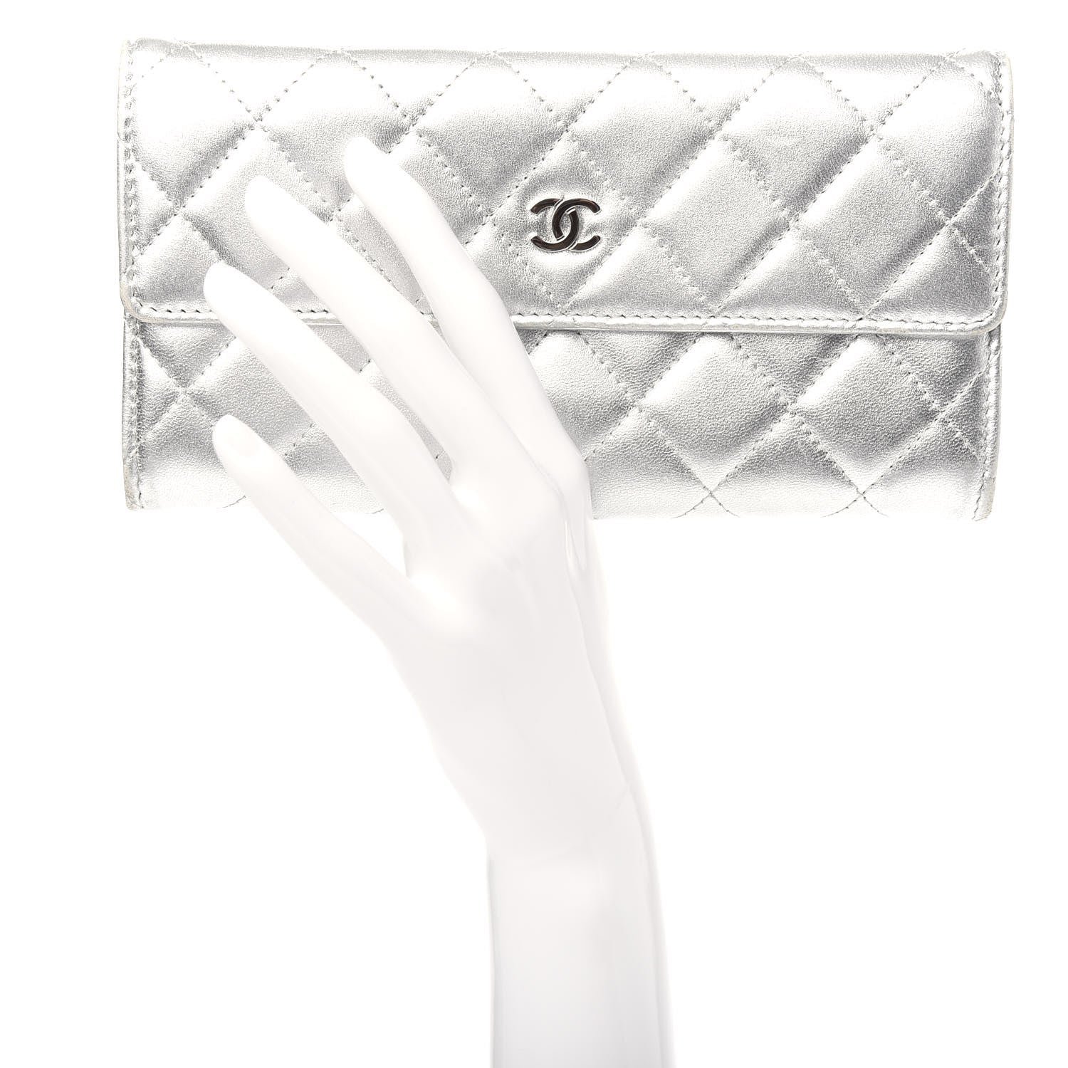 Chanel Metallic Lambskin Long Flap Wallet Silver 2 of 11