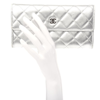 Chanel Metallic Lambskin Long Flap Wallet Silver 2 of 11