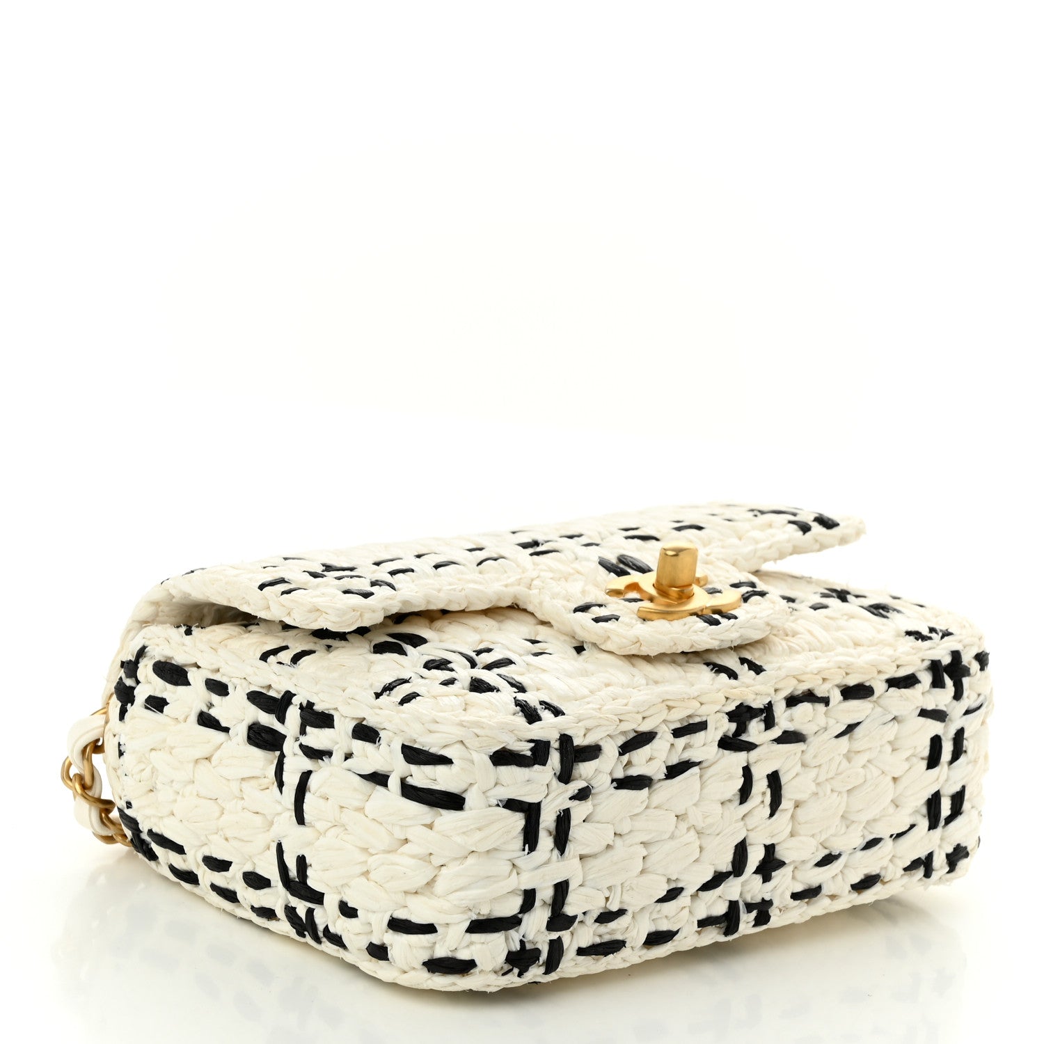 Chanel Raffia Effect Tweedy Mini Flap Bag White Black 4 of 10