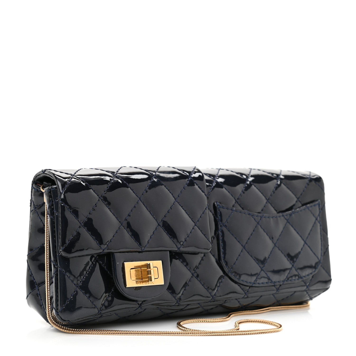 Chanel Patent Quilted Reissue Double Flap Clutch Navy 3 of 11