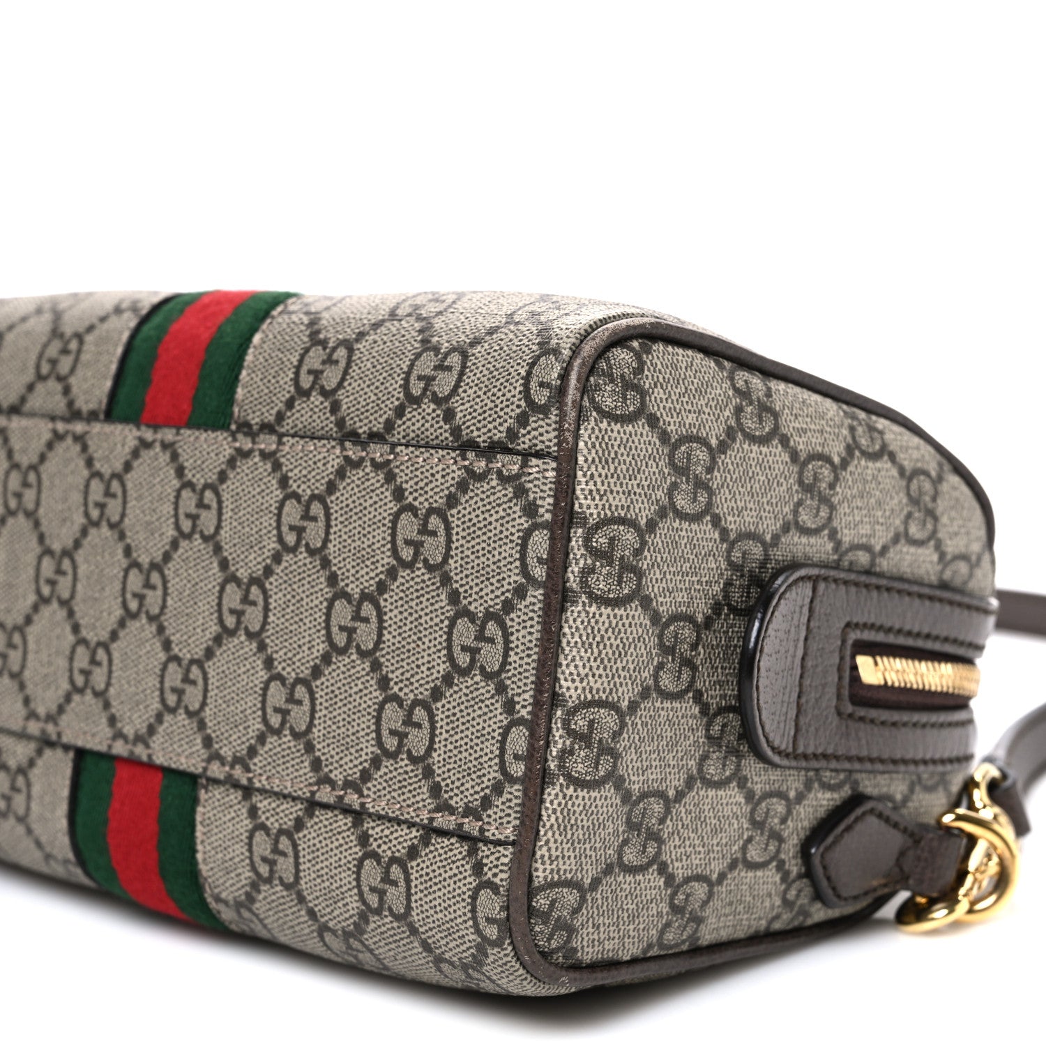 Gucci GG Supreme Monogram Textured Dollar Calfskin Web Mini Ophidia Top Handle Bag Beige Ebony New Acero 10 of 11