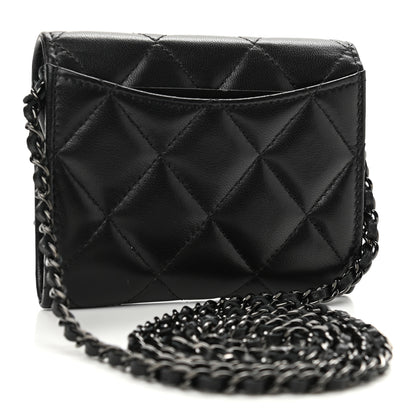 Chanel Lambskin Quilted Flap Card Holder On Chain So Black 3 of 12