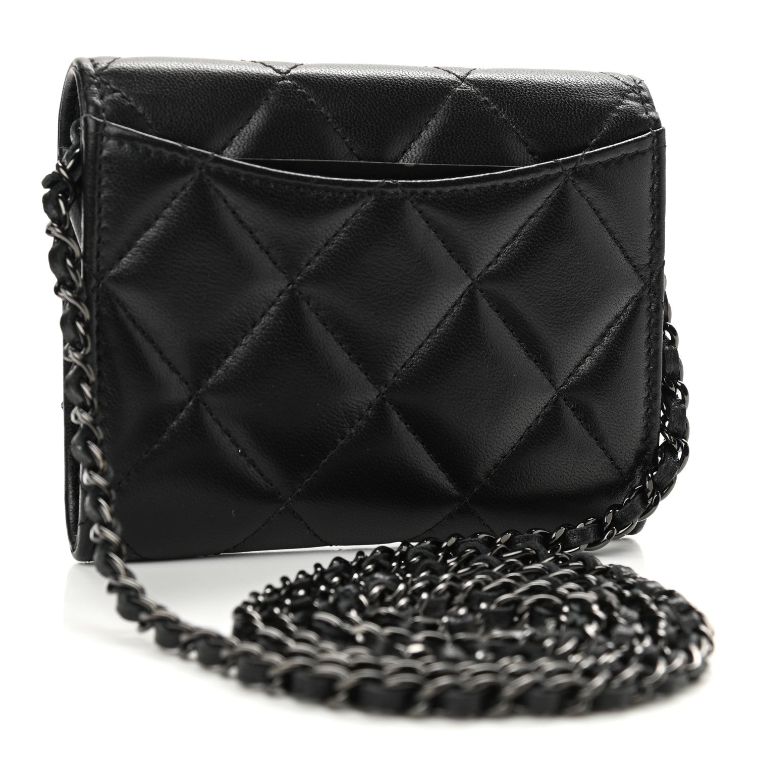Chanel Lambskin Quilted Flap Card Holder On Chain So Black 3 of 11