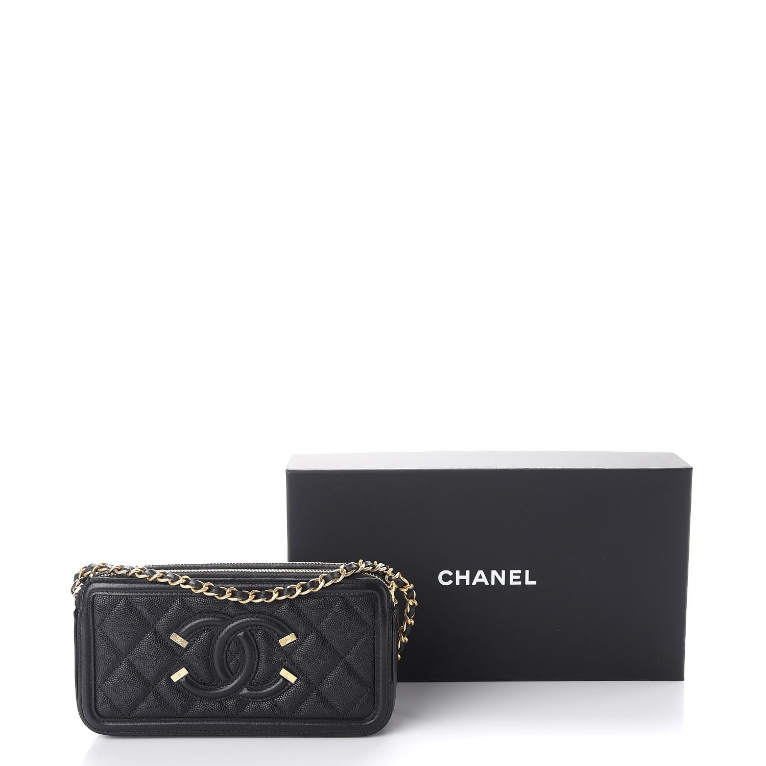 Chanel Caviar Quilted CC Filigree Clutch With Chain Black 10 of 10
