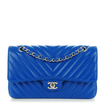 Chanel Caviar Chevron Quilted Medium Double Flap Bright Blue 1 of 8