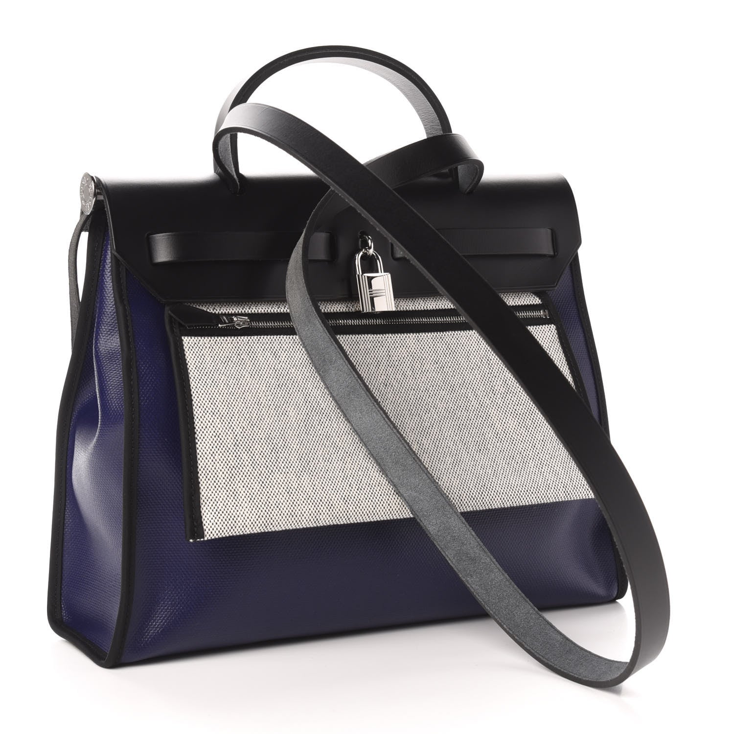 Hermes Toile H Berline Vache Hunter Herbag Zip PM 31 Bleu Encre Black 4 of 13