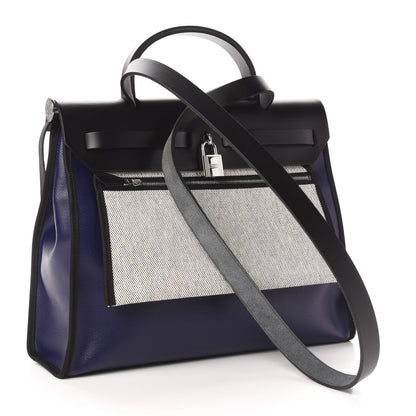Hermes Toile H Berline Vache Hunter Herbag Zip PM 31 Bleu Encre Black 4 of 13