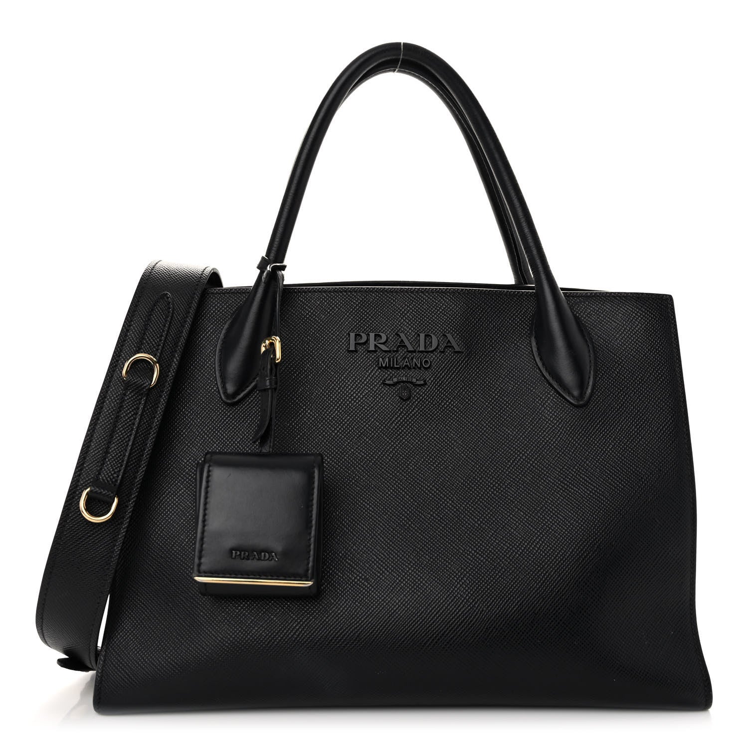 Prada Saffiano Cuir Calfskin Medium Monochrome Top Handle Tote Black 1 of 9