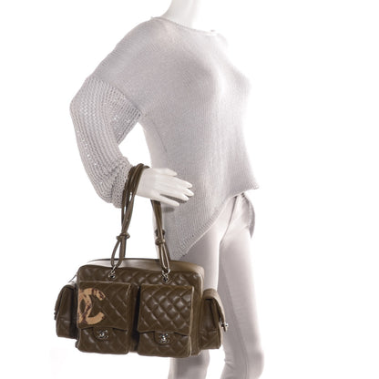 Chanel Calfskin Python Quilted Large Cambon Multipocket Reporter Khaki 2 of 8