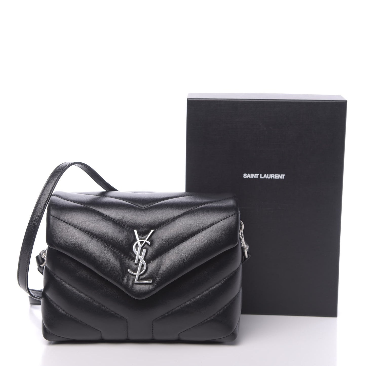 Calfskin Y Quilted Monogram Toy Loulou Crossbody Bag Black