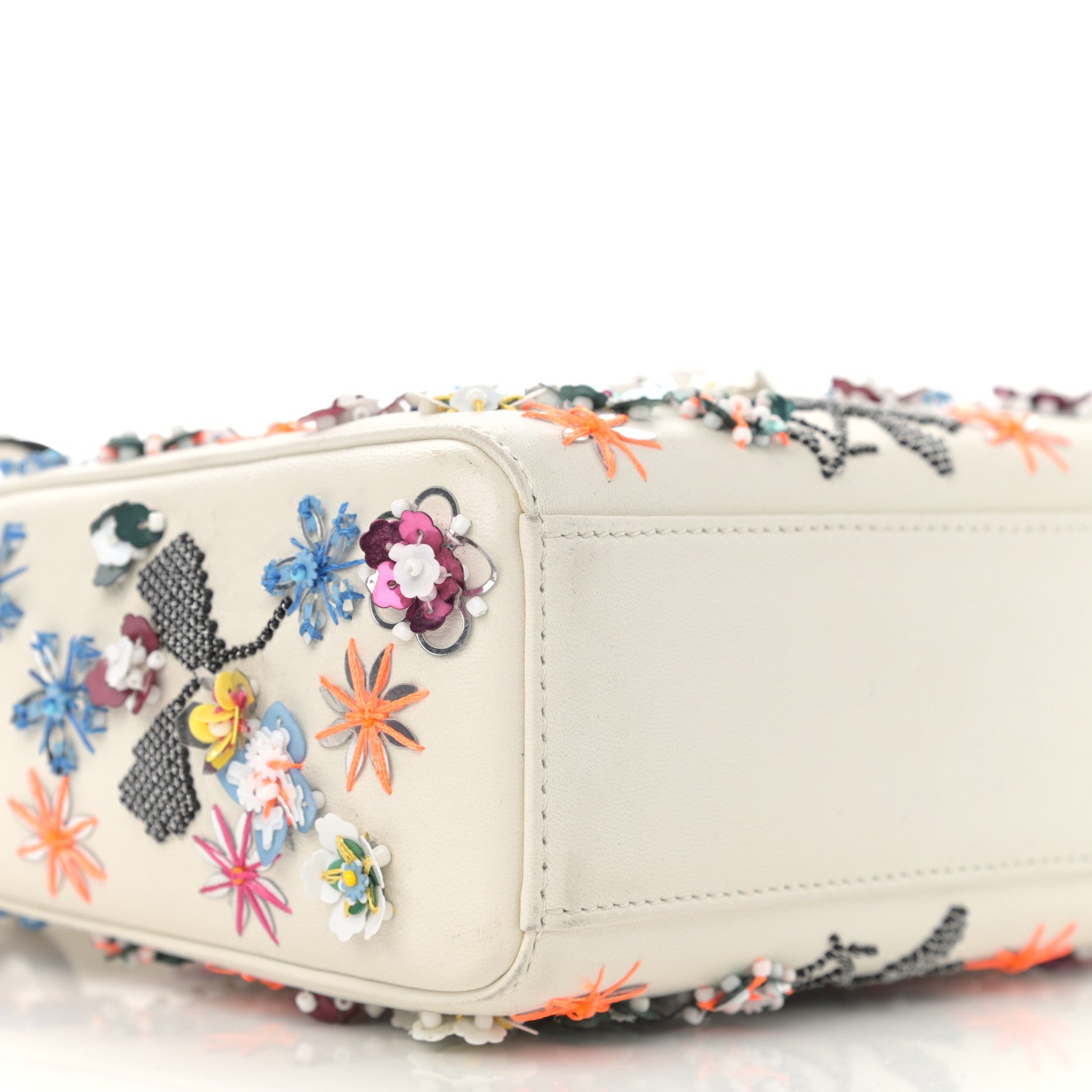 Christian Dior Calfskin Sequin Floral Embroidered Mini Lady Dior White Multicolor 9 of 12