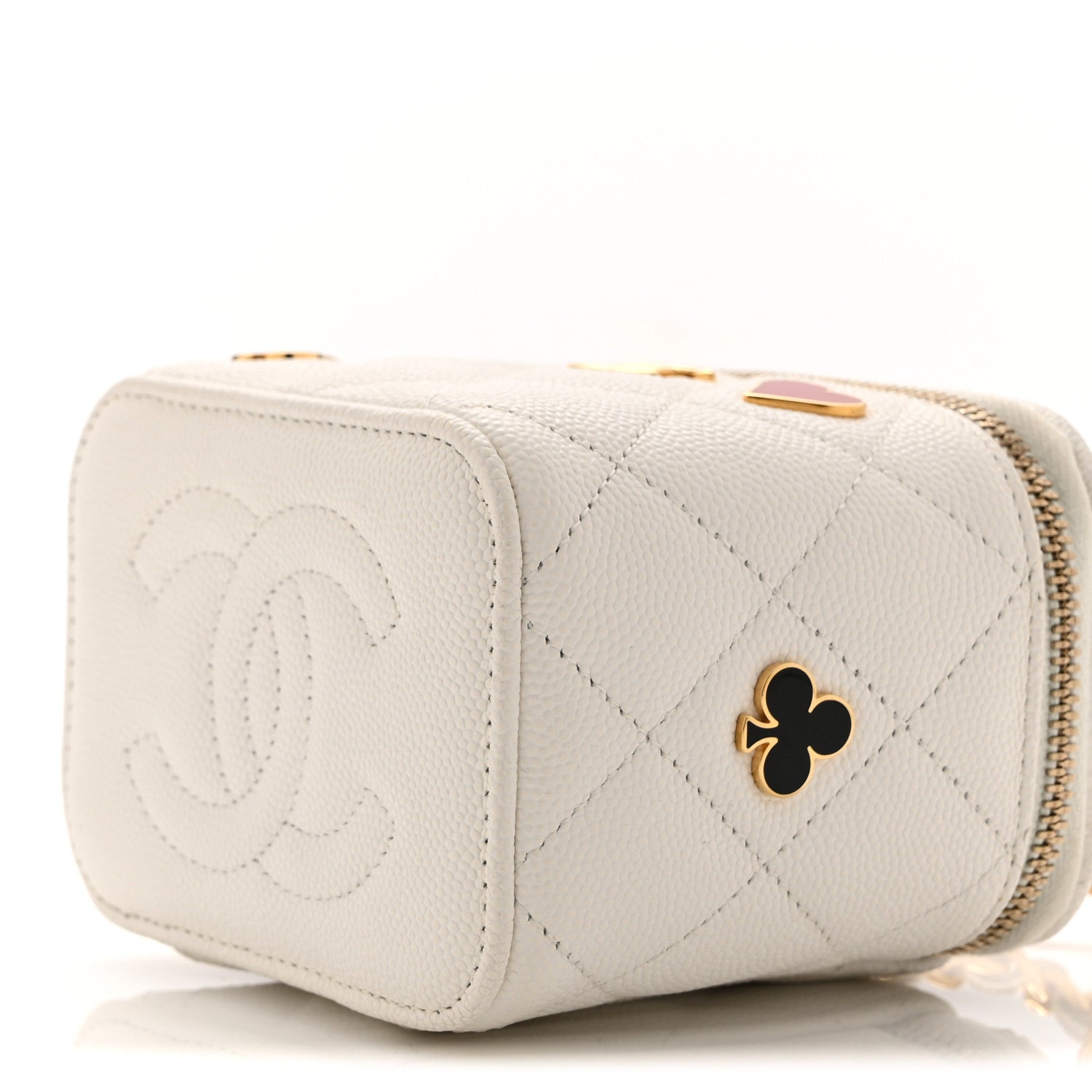 Chanel Caviar Quilted Enamel Coco Casino Mini Vanity Case With Chain White 11 of 11