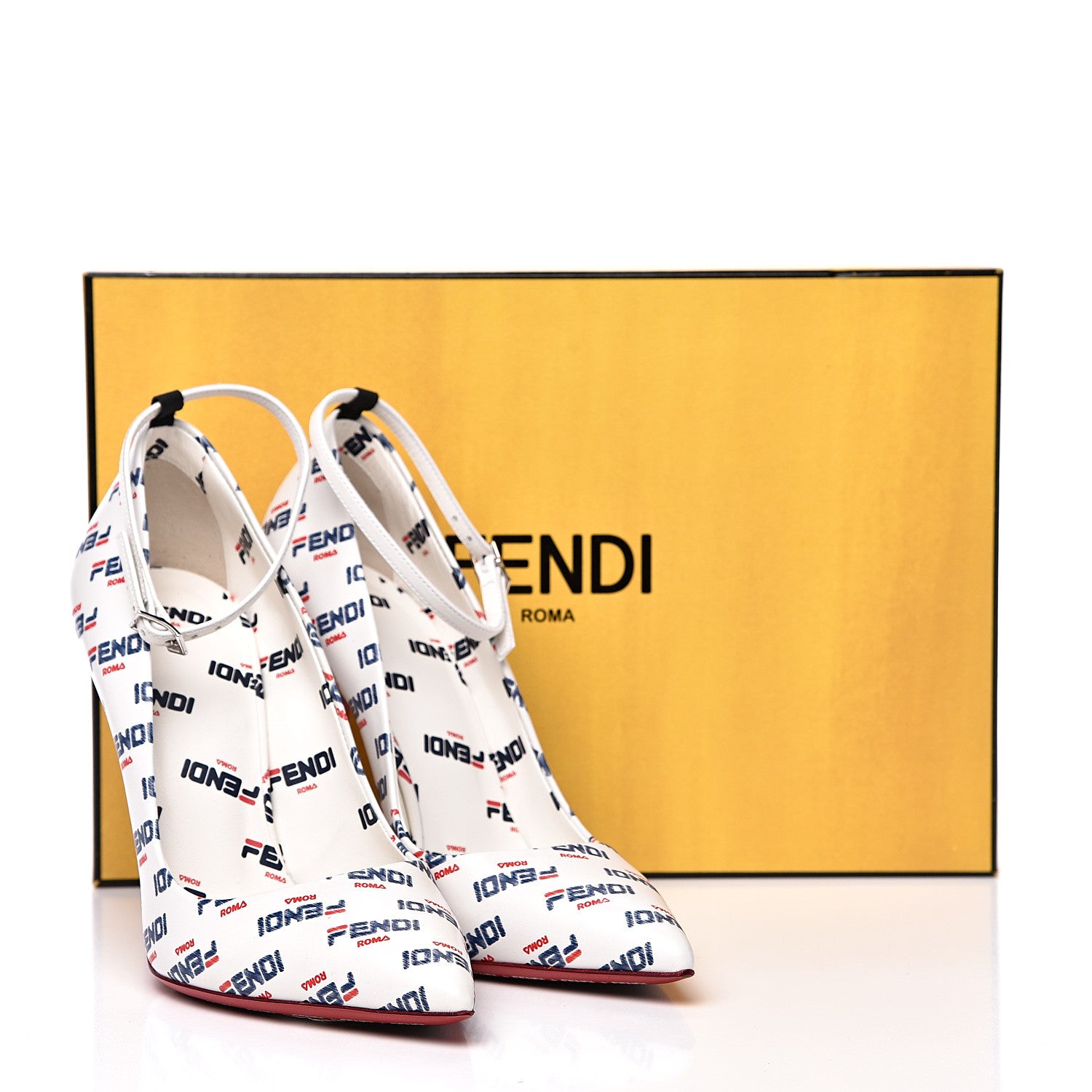 Fendi X FILA Vitello Mania Logo Print High Heel Pumps 36 White Blue Red Fragola 9 of 9