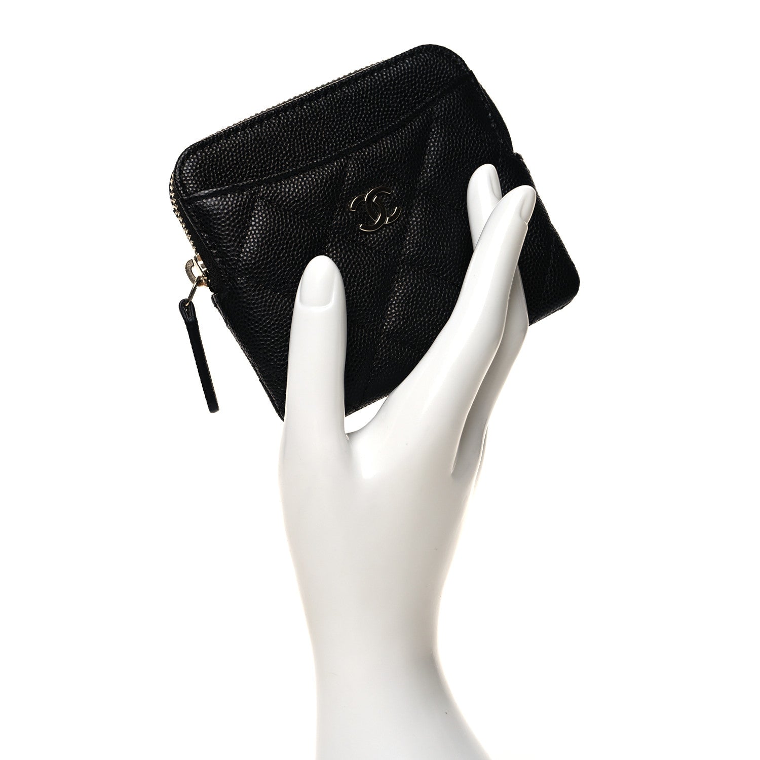 Chanel Caviar Quilted Zip Card Holder Wallet Black 2 of 9