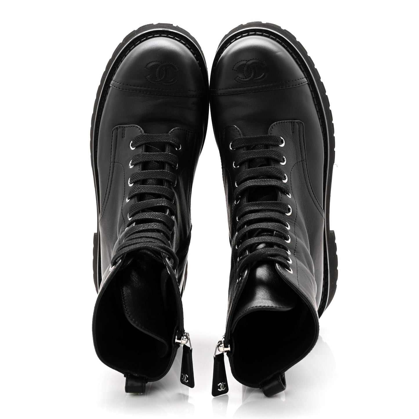 Calfskin Cap Toe Lace Up Combat Boots 39 Black