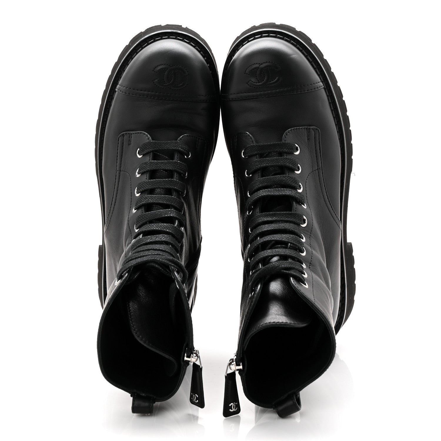 Chanel Calfskin Cap Toe Lace Up Combat Boots 39 Black 5 of 11